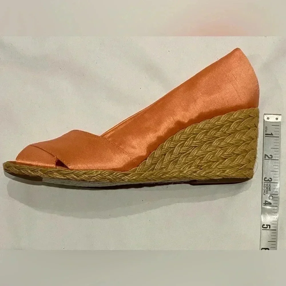 Adrienne Vittadini Bailee Peach Silk Espadrille Wedge Heels, size 11